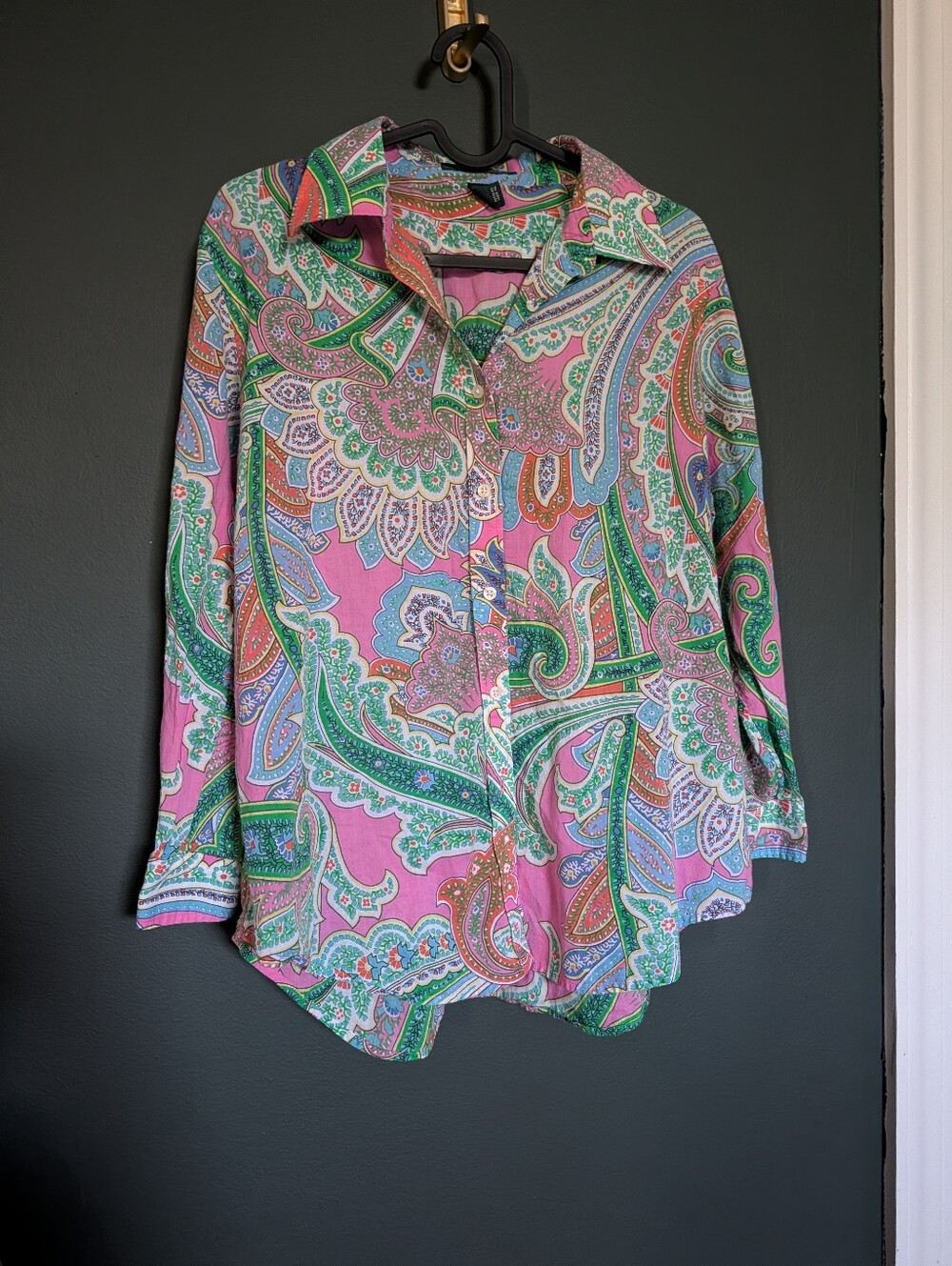Lauren Ralph Lauren Pink Paisley Button-Down Shirt with Green Accents